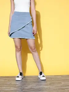 SASSAFRAS Blue Solid Simply Mini Skirt