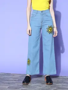 SASSAFRAS Women Deeep Blue High-Rise Straight Fit Jeans