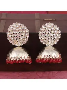 ZaffreCollections Red & Gold Plated Contemporary Jhumkas Earrings