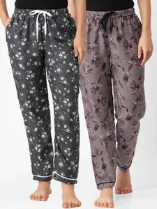 FashionRack Pack of 2 Women Grey & Brown Printed Lounge Pants
