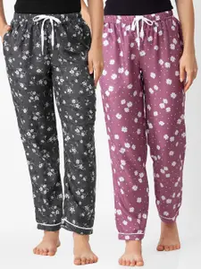 FashionRack Women Grey and Pink Pack of 2 Printed Cotton Lounge Pants