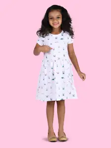 Zalio Kids White  Printed Pure Cotton Dress