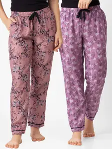 FashionRack Women Pack of 2 Pink & Purple Printed Lounge Pants