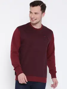 Roadster Men Maroon & Navy Striped Sweatshirt