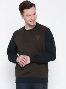 Roadster Men Brown & Navy Striped Sweatshirt