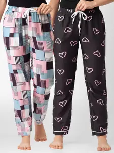 FashionRack Pack of 2 Women Pink & Black Printed Lounge Pants