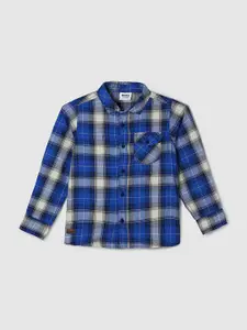 max Boys Blue Tartan Checked Pure Cotton Casual Shirt