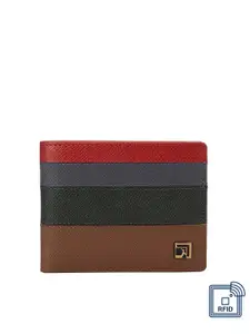 Da Milano Da Milano Men Brown & Red Colourblocked Leather Two Fold Wallet