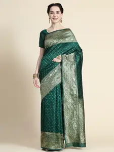 AVANTIKA FASHION Green & Gold-Toned Woven Design Zari Pure Silk Kanjeevaram Saree