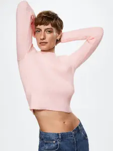 MANGO Women Pink Ribbed Pullover