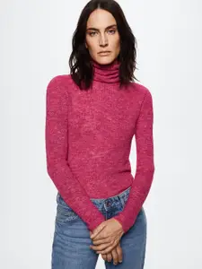 MANGO Women Pink Solid Knitted Turtle Neck Pullover