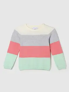 max Girls Green & Grey Colourblocked Sweater