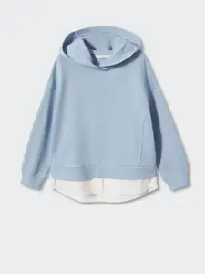 Mango Kids Girls Blue Solid Hooded Sustainable Pure Cotton Sweatshirt