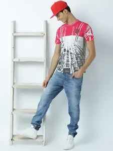 Huetrap Men White & Red Printed Round Neck T-shirt