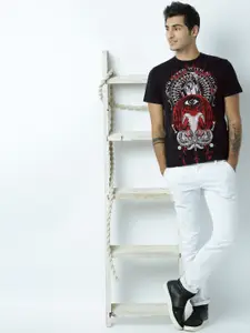 Huetrap Men Black Printed Round Neck T-shirt