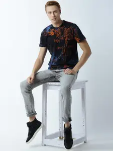 Huetrap Men Black & Blue Printed Round Neck T-shirt