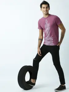 Huetrap Men Purple Printed Round Neck T-shirt