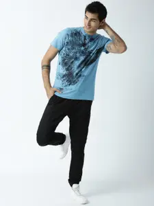 Huetrap Men Blue Printed Round Neck T-shirt