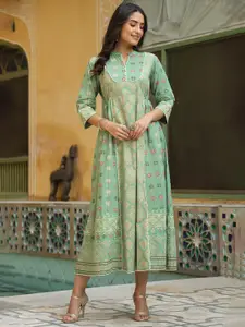 Juniper Women Gorgeous Green Cotton Volume Control Ethnic Dress