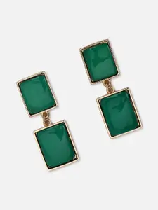 FOREVER 21 Women Green & Gold- Plated Geometric Drop Earrings