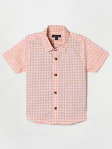 Juniors by Lifestyle Boys Orange Checked Casual Shirt