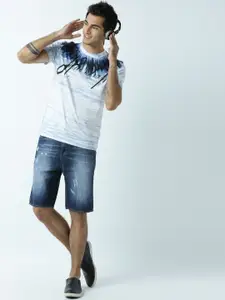 Huetrap Men White & Blue Printed Round Neck T-shirt