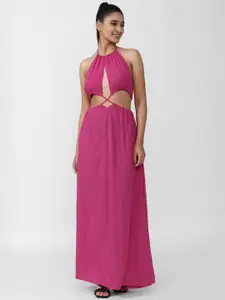 FOREVER 21 Women Pink Solid Halter Neck Maxi Dress