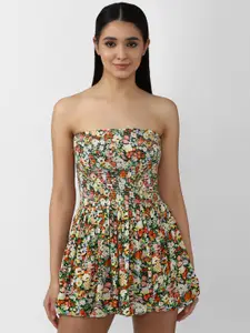 FOREVER 21 Off White & Peach-Coloured Floral Mini Dress