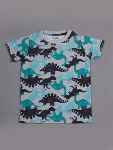 Taatoom Boys Grey Melange Animal Printed Round Neck T-shirt