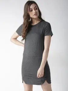 La Zoire Women Grey Melange Solid T-shirt Dress