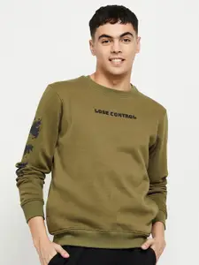 max Men Green Printed Round Neck Sweatshirt
