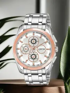 LOREM Men Silver-Toned and Rose Gold Embellished Dial Bracelet Style Straps Analogue Watch