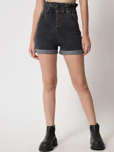 Kotty Women Black Skinny Fit High-Rise Outdoor Denim Shorts
