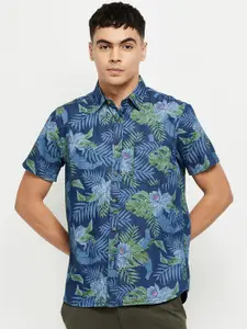 max Men Blue Tropical Printed Cotton Casual Shirt