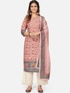 Vbuyz Women Pink Ethnic Motifs Printed Flared Sleeves Thread Work Chanderi Silk Kurta