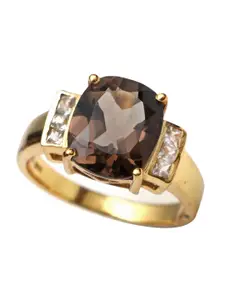 HIFLYER JEWELS Gold-Plated Brown Quartz Studded Antique Finger Ring