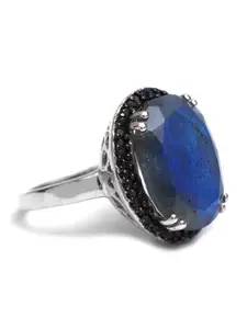 HIFLYER JEWELS Rhodium Plated 925 Sterling Silver Stone Studded Finger Ring