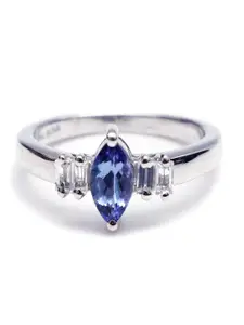 HIFLYER JEWELS Women Rhodium-Plated Blue Stone-Studded Finger Ring