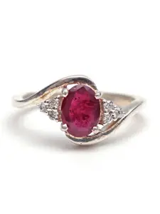 HIFLYER JEWELS 925 Sterling Silver Rhodium-Plated Red Ruby Stone Studded Finger Ring