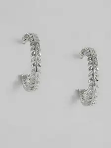 MIDASKART Women Silver-Toned Circular Half Hoop Earrings