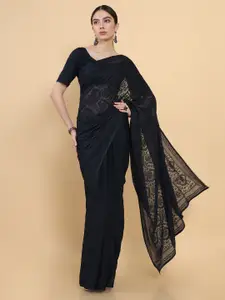 Soch Navy Blue Floral Beads and Stones Tissue Saree