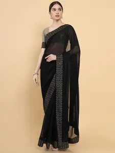 Soch Black & Gold-Toned Beads and Stones Silk Cotton Saree