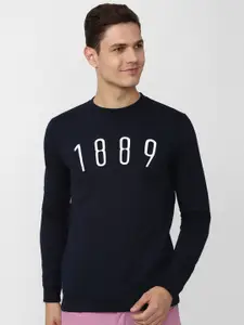 Peter England Casuals Men Navy Blue Printed Sweatshirt