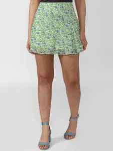 FOREVER 21 Women Green Floral Printed Flared Mini Skirt