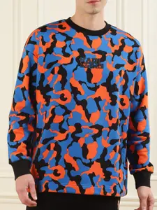 Karl Lagerfeld Men Blue and Orange Abstract Printed Sweatshirt