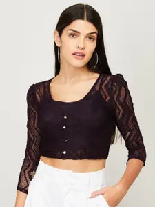 Ginger by Lifestyle Purple Self Design Crop Top