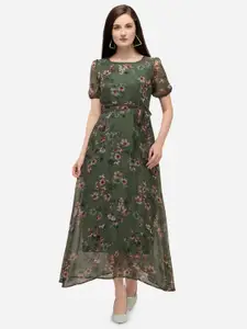 Fashfun Green Floral Chiffon Maxi Dress