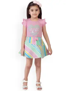 Tiny Girl Girls Pink & Green Printed Cotton Top with Skirt