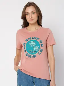 Vero Moda Women Pink Printed T-shirt