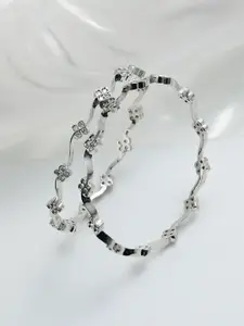 Jazz and Sizzle Set Of 2 Women Silver-Plated & Toned AD Studded Bangles